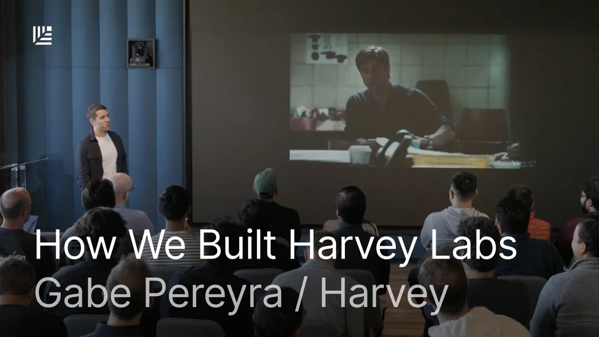 Gabe Pereyra presenting at Sovereign AI event on "How Harvey Built a Research Lab on a Budget"