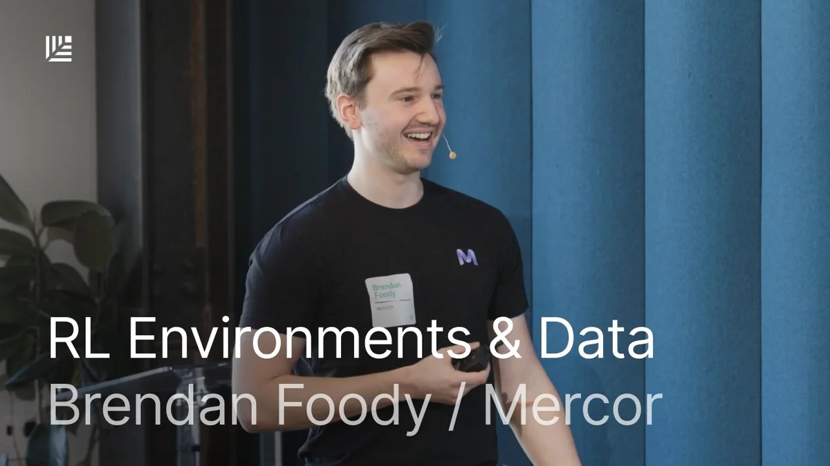 Brendan Foody of Mercor presenting on RL Environments and Data.