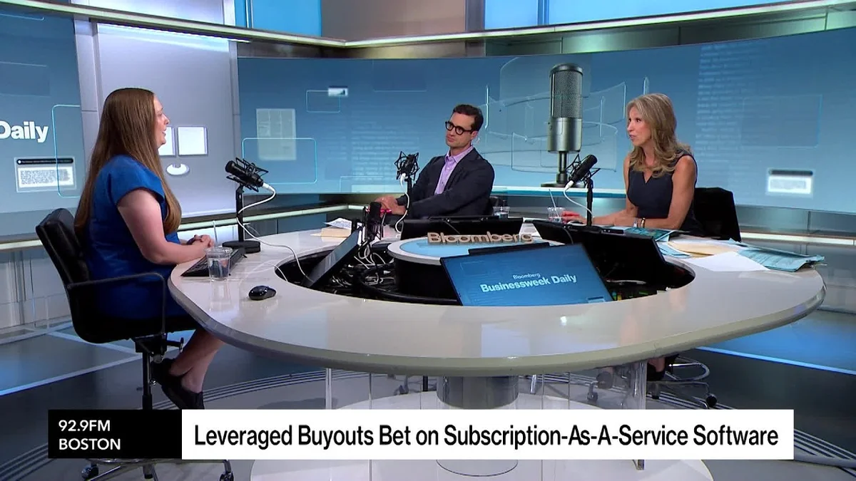 Bloomberg Businessweek Daily hosts discuss AI's impact on software companies and leveraged buyouts.