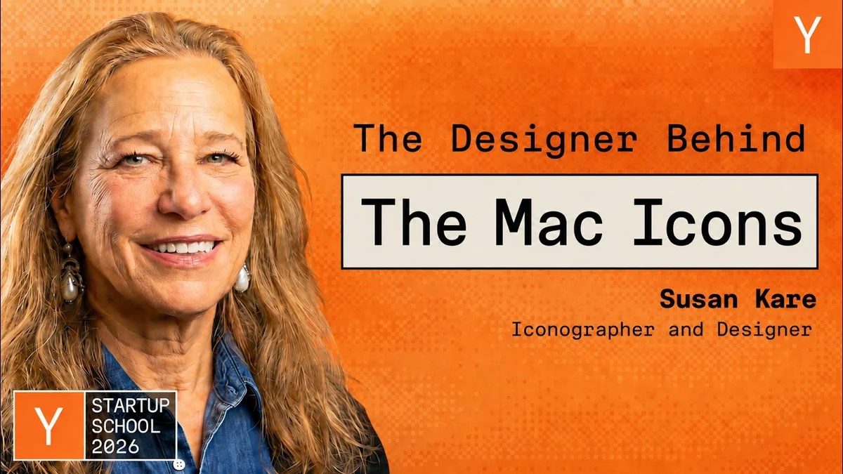 Susan Kare speaking on stage about Mac design