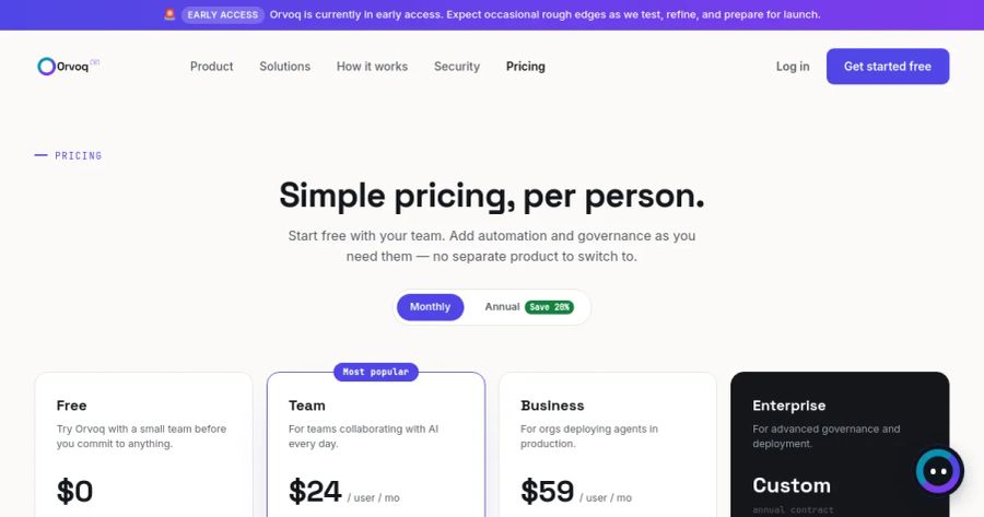 Orvoq pricing page