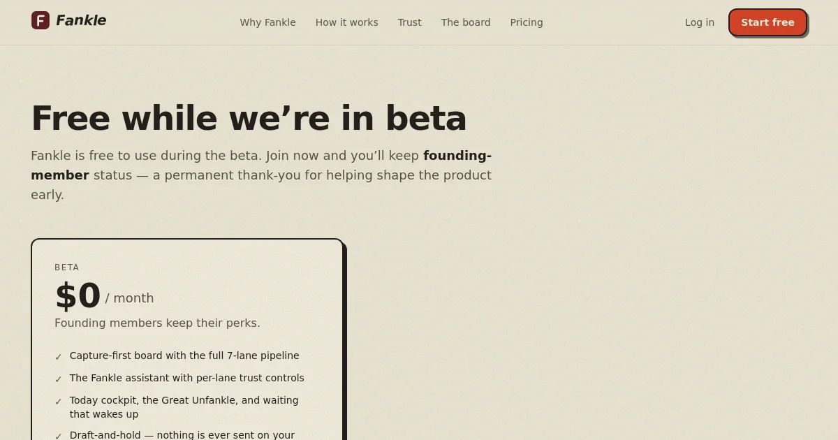 Fankle pricing page
