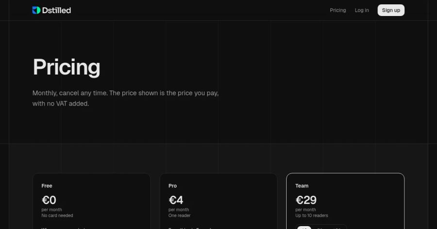 Dstilled pricing page