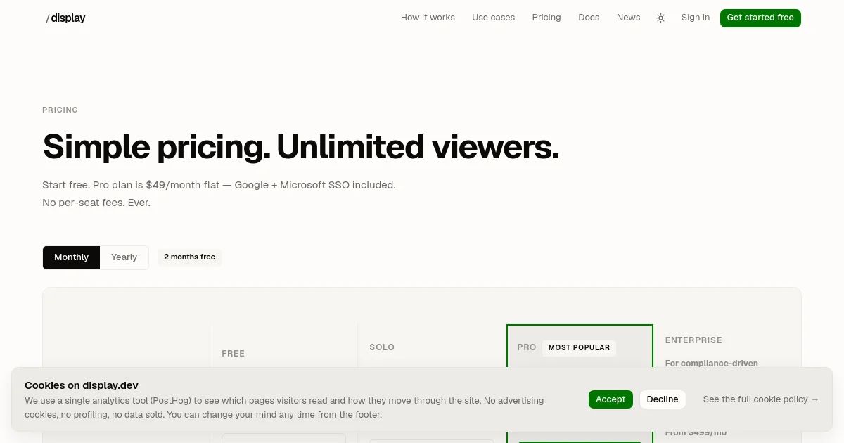 Display.dev pricing page